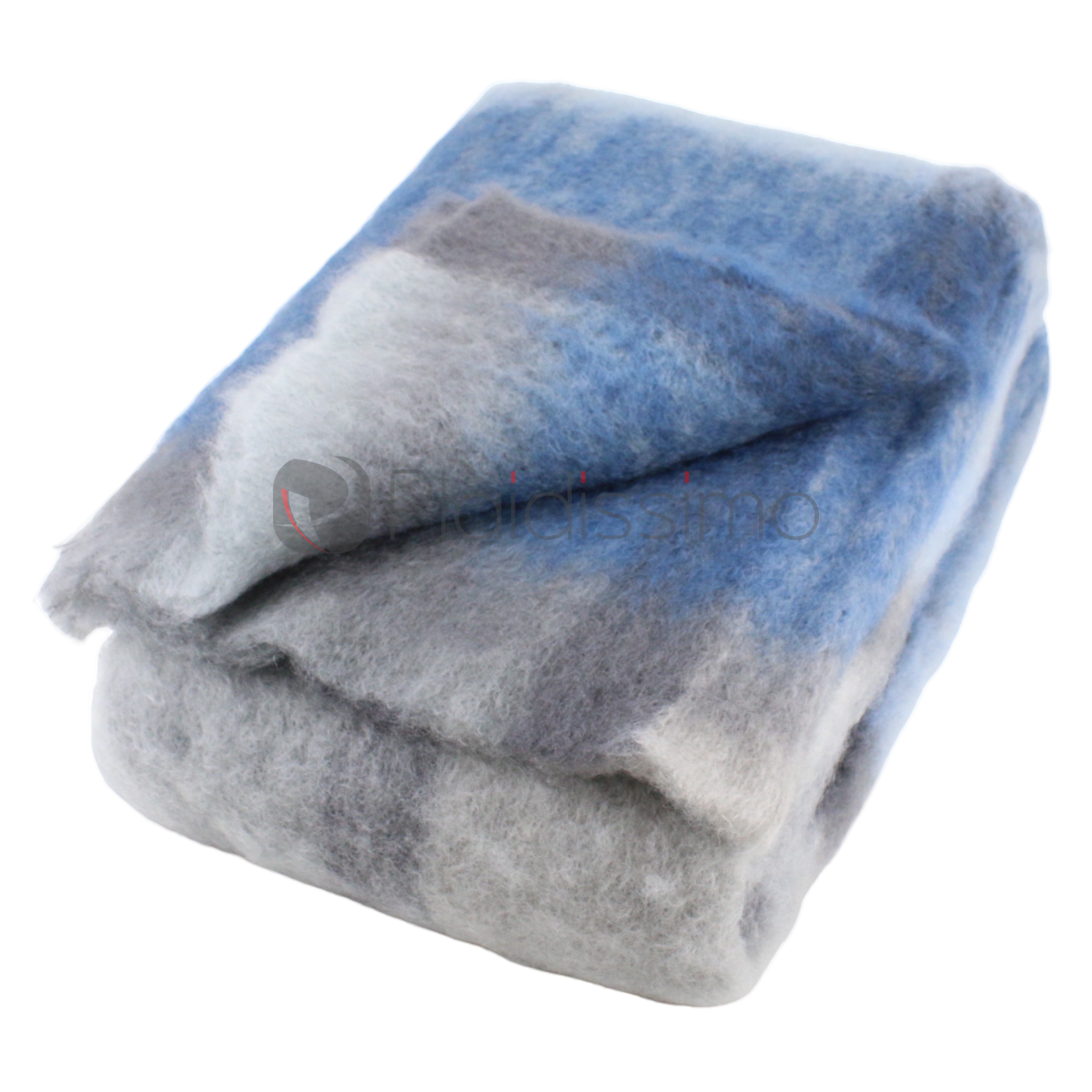 Plaid en Mohair & Laine · Motif Dégradé Bleu & Gris · Cuadros