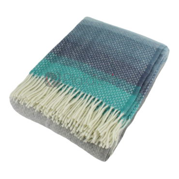 Plaid e100% Laine Vierge · Design Authentique avec des Bandes de Couleur d'Inspiration Marée · Ombre Seaside Blue