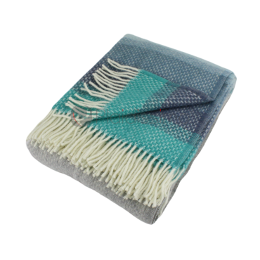 Plaid e100% Laine Vierge · Design Authentique avec des Bandes de Couleur d'Inspiration Marée · Ombre Seaside Blue