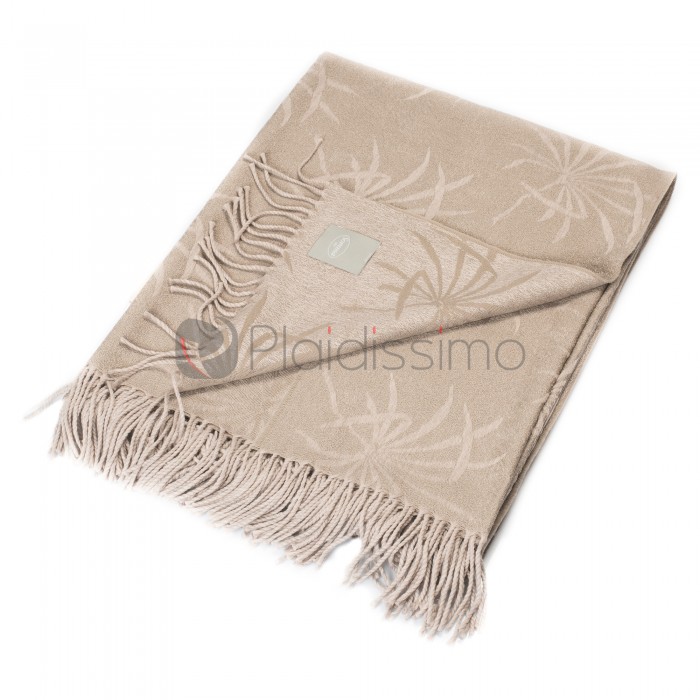 Plaid Beige en Laine Mérinos d'Australie Extra-Fine · Jacquard à Motif de Palmier · Palm par Somma 1867