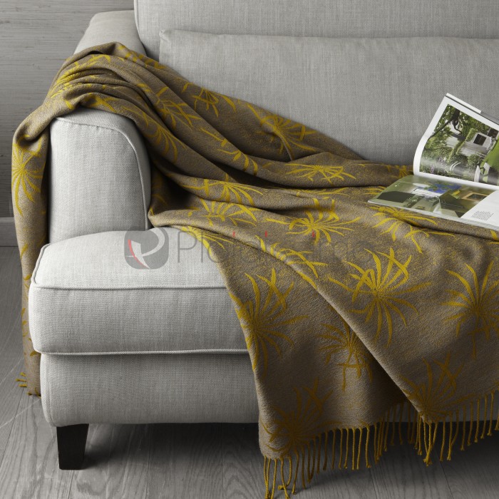 Plaid Jaune Doré en Laine Mérinos d'Australie Extra-Fine · Jacquard à Motif de Palmier · Palm par Somma 1867
