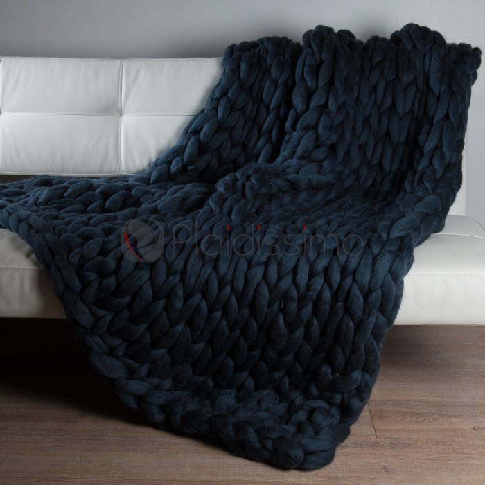 Plaid en Grosses Mailles Anthracite · Laine Mérinos d'Australie · Majestueux® par Plaidissimo