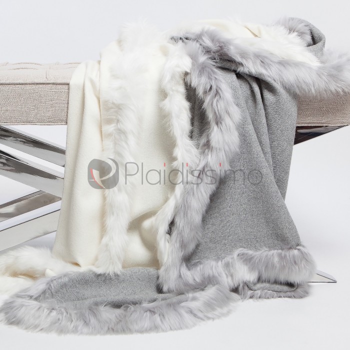 Plaid en Baby Alpaga Gris Argent · Rare avec Fourrure Naturelle · Fur Trim par Alpaka