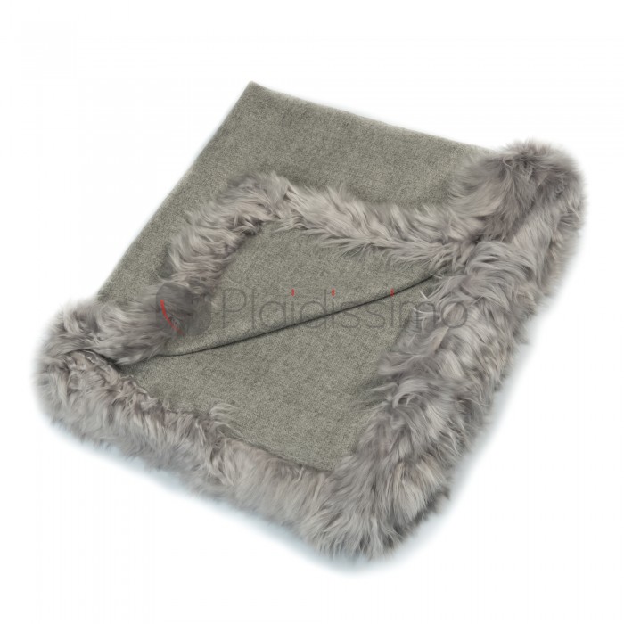 Plaid en Baby Alpaga Gris Argent · Rare avec Fourrure Naturelle · Fur Trim par Alpaka