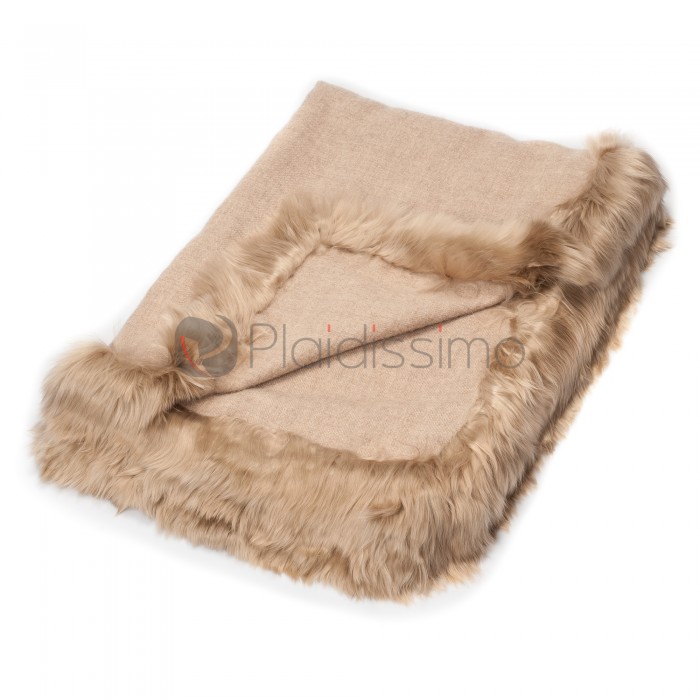 Plaid en Baby Alpaga Brun · Rare avec Fourrure Naturelle · Fur Trim par Alpaka