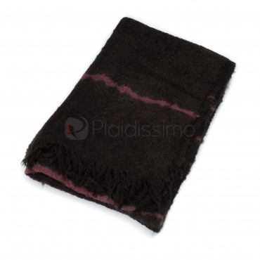 Plaid en Baby Alpaga · Style Bouclé à Bandes · Nuisuji · Noir et Cramoisi Foncé par Suzusan