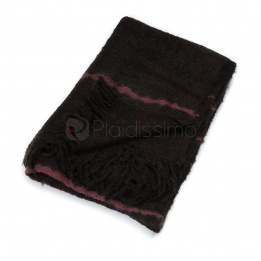 Plaid en Baby Alpaga · Style Bouclé à Bandes · Nuisuji · Noir et Cramoisi Foncé par Suzusan