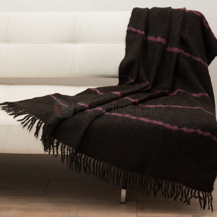 Plaid en Baby Alpaga · Style Bouclé à Bandes · Nuisuji · Noir et Cramoisi Foncé par Suzusan