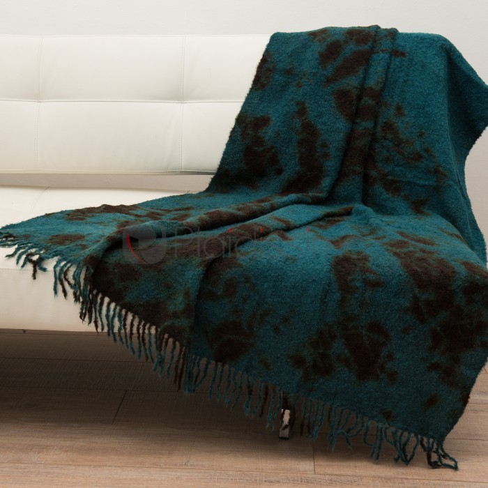 Plaid en Baby Alpaga · Bouclé & Tissé à la Main · Madara · Brun et Sarcelle Bleu Vert par Suzusan