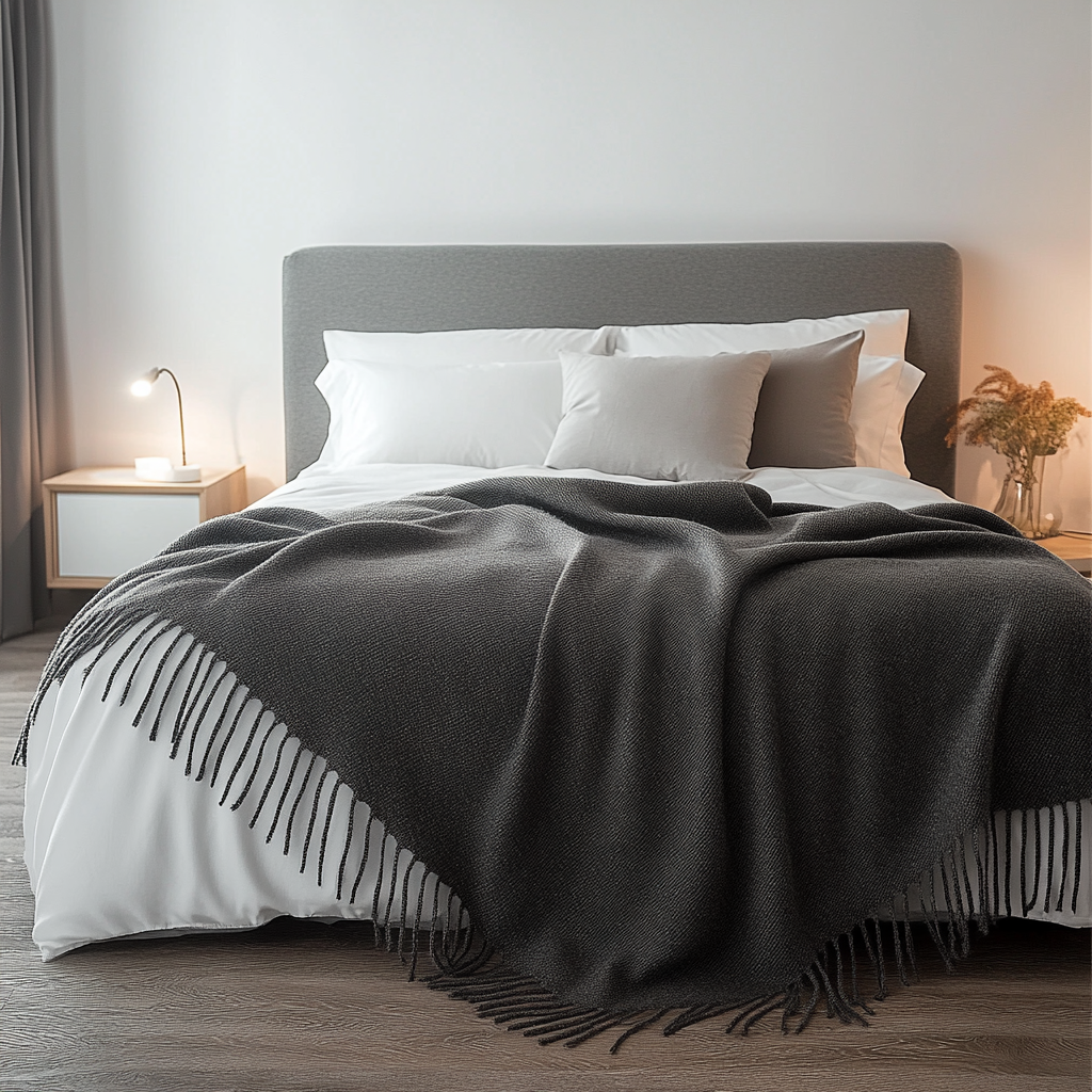 Chambre avec un plaid sur le lit
